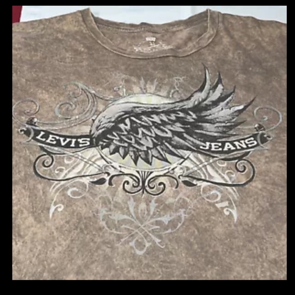 Levi’s gray TAN T-shirt men’s XL gothic emo Wings tribal leather look, burnout